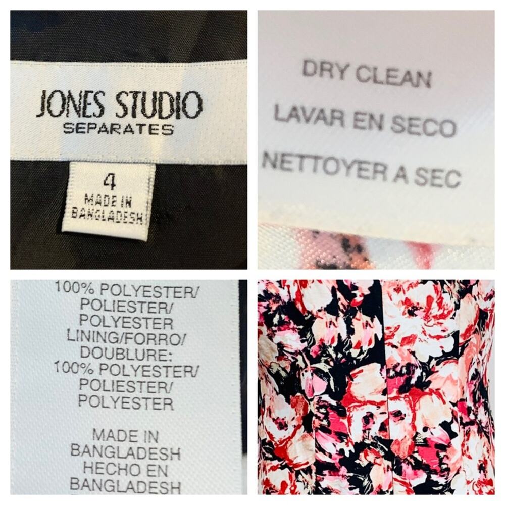 Jones Studio Dress Black Pink Floral Sheath Sleeveless Crew Neck Women's Size 4 - Picture 9 of 10